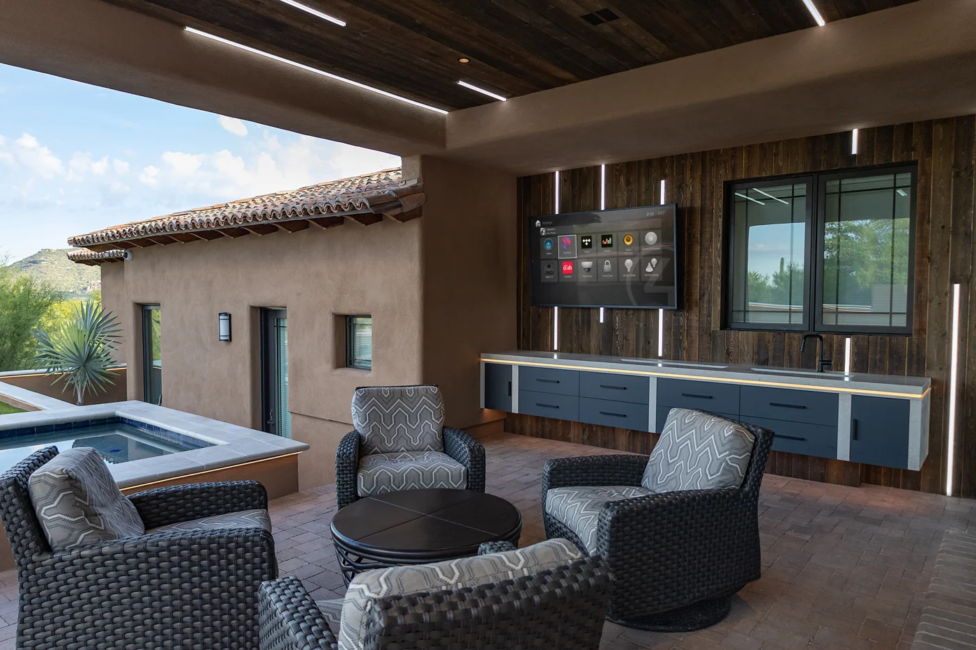 Outdoor living with integrated audio, video and lighting